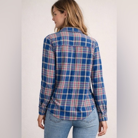 Hollister Women’s Plaid Flannel Button-Up 100% Cotton Shirt Blue & Pink - Large - Picture 2 of 11